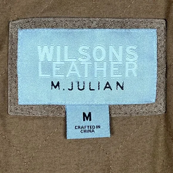 Wilsons Leather Sz Mens M Suede Bomber Jacket M. Julian Beige Zip 5 Pockets - Picture 3 of 14